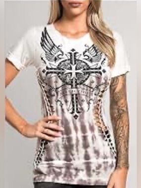 Affliction Women’s White Graphic Tie-Dye Cross Tee